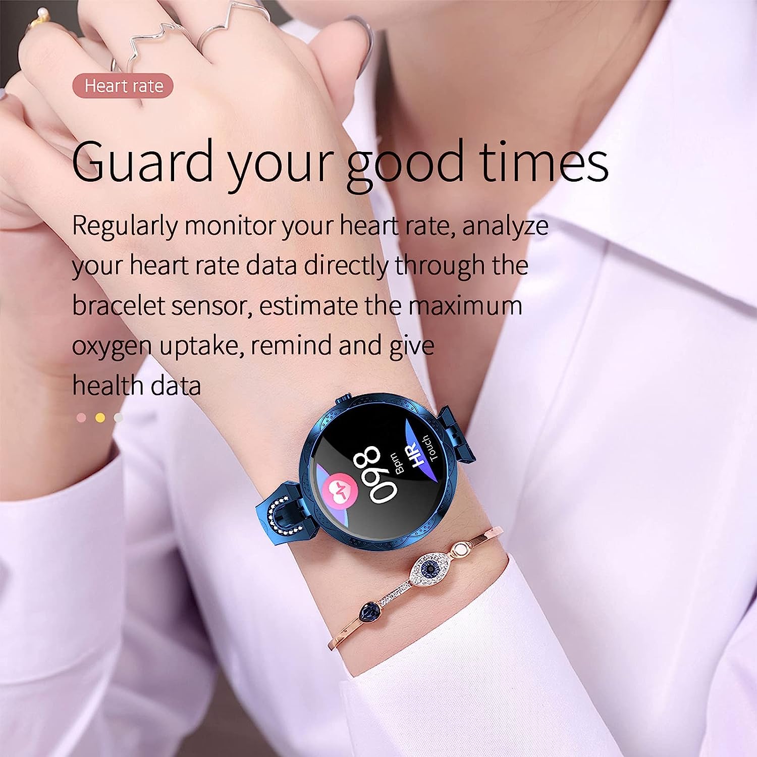 Yihou Women Smart Watch for Android iOS Phone Fitness Tracker Waterproof Activity Tracker Pedometer Step Calories Counter Sleep Tracker Exercise Sport Luxury Fashion Lady Smartwatch Gold Silver Blue - Image 3